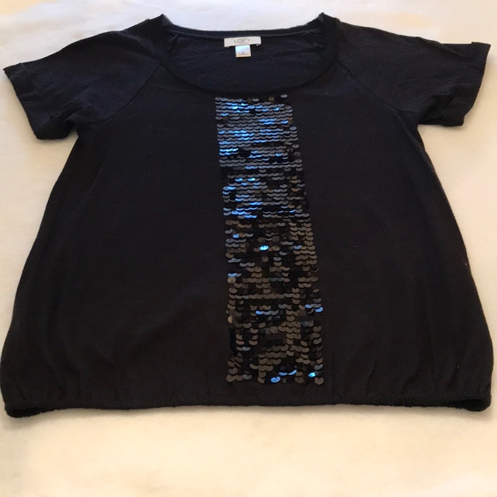 Ann Taylor LOFT women’s black T shirt with black embellishments.  SZ SP